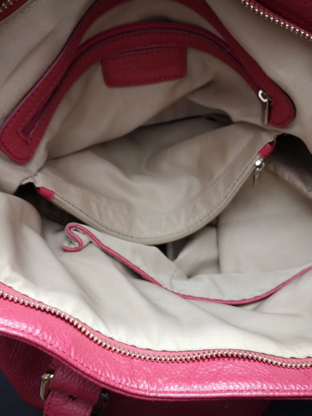 Raisa by Heys Pink Adjustable Strap Pebble Finish Leather Large Tote Bag Lined - Picture 7 of 15